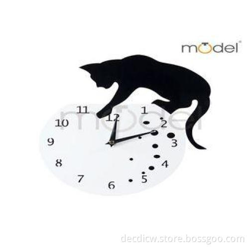 Black Cat Time Acrylic Wall Clock Round Personalized Wall C